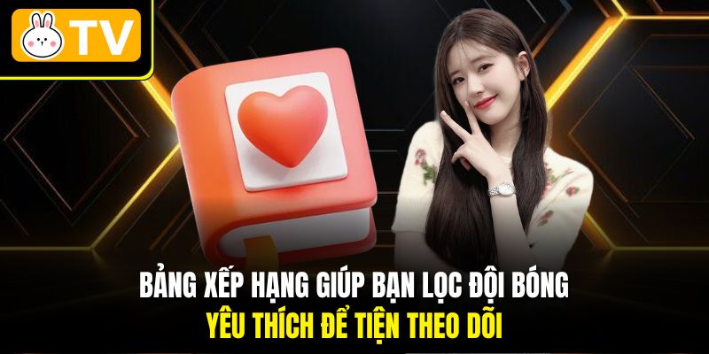 Bảng xếp hạng giúp bạn lọc đội bóng yêu thích để tiện theo dõi